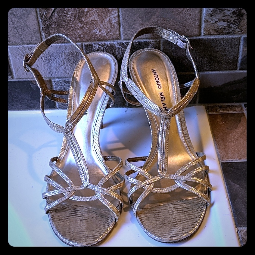 Antonio Melani gold T-strap heels